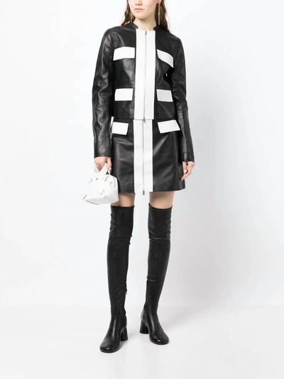 Shop Elie Saab Two-tone Leather Mini Skirt In White/black