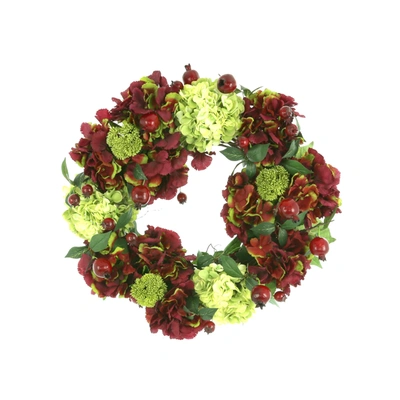 CREATIVE DISPLAYS FALL WREATH W/ HYDRANGEA, SEDUM AND POMEGRANATES 