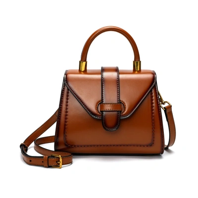 Shop Tiffany & Fred Smooth & Polished Leather Top-handle Foldover Satchel In Brown