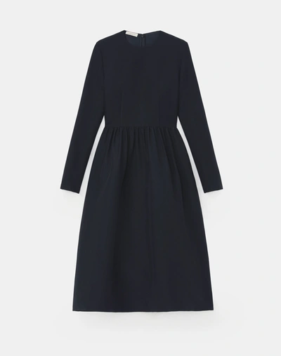 Shop Lafayette 148 Wool-silk Crepe Fit & Flare Midi Dress In Black