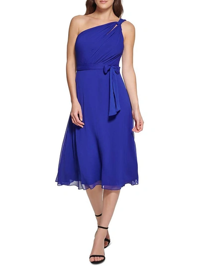 Shop Dkny Womens Belted Midi Cocktail And Party Dress In Blue