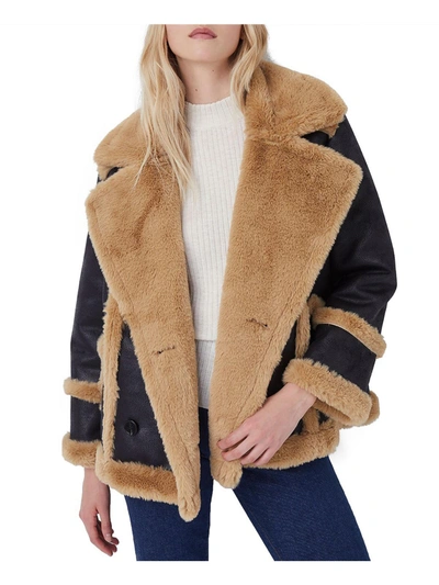 Shop French Connection Womens Faux Fur Double Breasted Leather Jacket In Multi