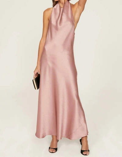 Shop Vince Halter Cowl Neckline Charmeuse Maxi Dress In Pink Petal Quartz