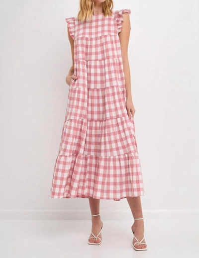 Shop English Factory Sweet Gingham Tiered Maxi Dress In Pink