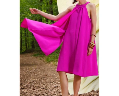 Shop Isle By Melis Kozan Short Halter Flutter Dress In Punch In Pink