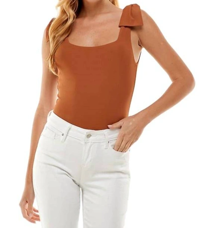 Shop Tcec Haley Bow Shoulder Bodysuit In Camel In Brown