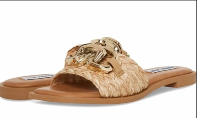 Shop Steve Madden Gene Slid On Sandal- Raffia In Tan In Gold