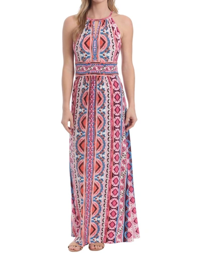 London Times Morris Geometric Maxi Dress In White/pink In Multi