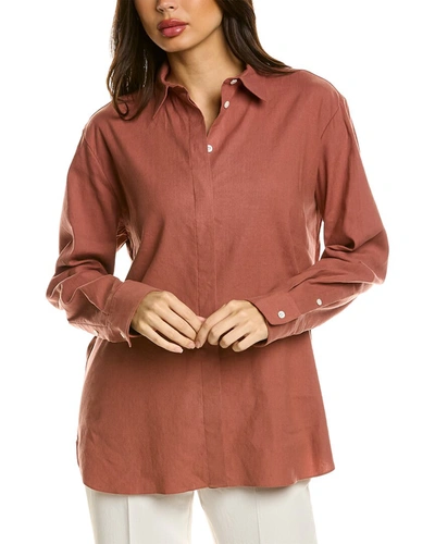 Shop Theory Classic Menswear Linen-blend Shirt In Brown