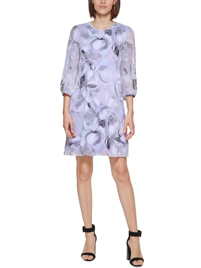 Shop Calvin Klein Womens Floral Mini Shift Dress In Purple