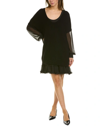 Shop Twinset Combo Wool-blend Sweaterdress In Black