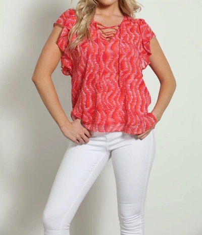 Shop Veronica M Lace Up Ruffle Blouse In Inca In Pink