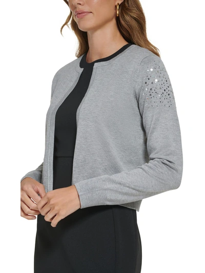 Shop Dkny Womens Heathered Short Cardigan Sweater In Grey