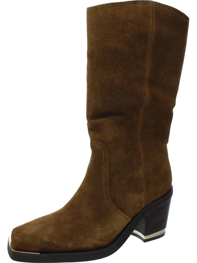 Shop Vince Camuto Babellie Womens Suede Metallic Mid-calf Boots In Brown