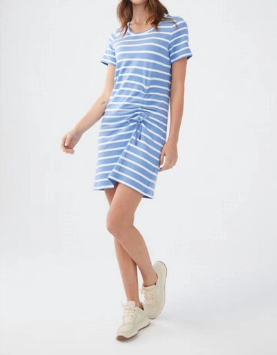 Shop Fdj Short Sleeve Striped Dress In Tranquil Blue Stripe