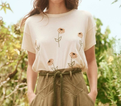 Shop The Great Boxy Crew Top With Weeping Daisy Embroidery In Washed White In Beige