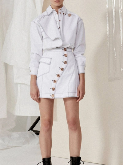 Shop Acler Golding Denim Skirt In White