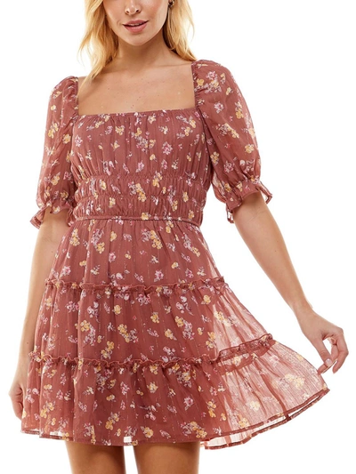 Shop Trixxi Womens Floral Mini Fit & Flare Dress In Pink