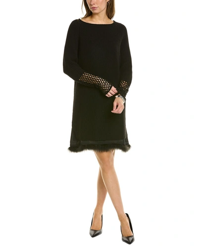 Shop Twinset Layered Wool & Cashmere-blend Sweaterdress In Black
