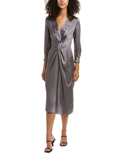 Shop Theory Satin Twist Midi Dress In Grey