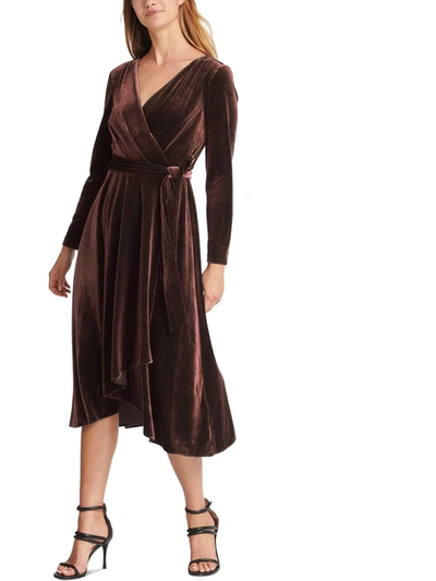 Shop Dkny Womens Velvet Midi Wrap Dress In Brown