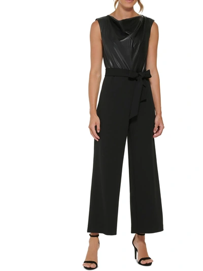 Shop Dkny Womens Faux Leather Sleeveless Jumpsuit In Black