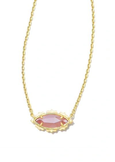 Shop Kendra Scott Genevieve Short Pendant In Gold/luster Plated Pink Cat's Eye Glass In Multi