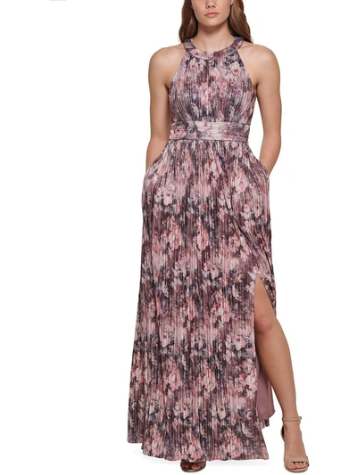 Shop Eliza J Womens Metallic Halter Evening Dress In Pink