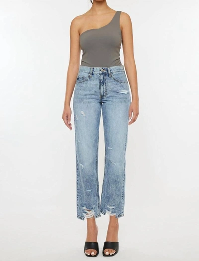 Shop Kancan Trevie Ultra High Rise Straight Leg Jeans In Medium Stone Wash In Blue