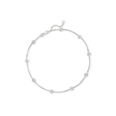 Ross-simons Diamond Station Anklet In 14kt White Gold In Silver