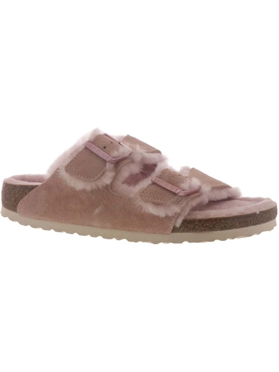 Shop Birkenstock Arizona Fur Womens Suede Shearling Lined Slide Sandals In Pink