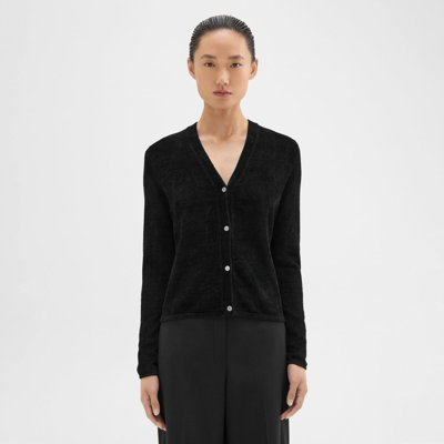 Shop Theory Rib Knit V-neck Cardigan In Velvet In Black