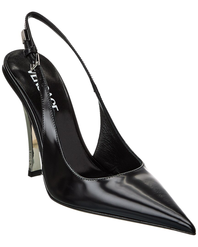 Shop Versace Pin-point Leather Slingback Pump In Black