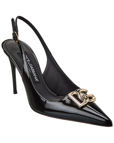 Shop Dolce & Gabbana Dg Logo 90 Leather Slingback Pump In Black