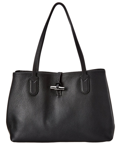 Shop Longchamp Roseau Medium Leather Tote In Black