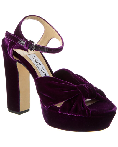 Shop Jimmy Choo Heloise 120 Velvet Platform Sandal In Purple