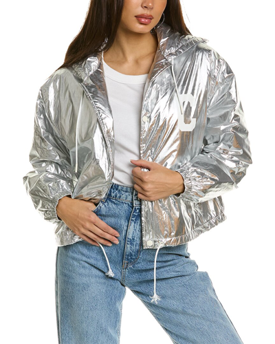 Shop Celine Cropped Skater Jacket In Silver