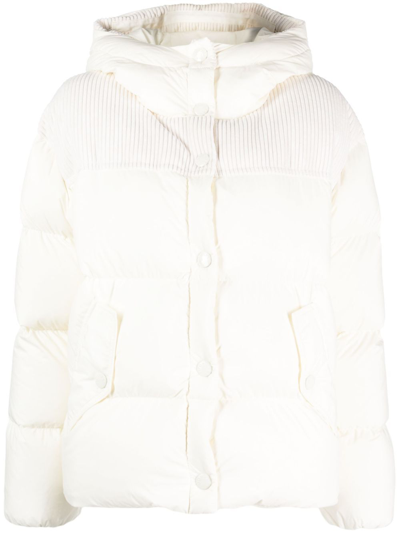Shop Moncler White Hooded Puffer Jacket