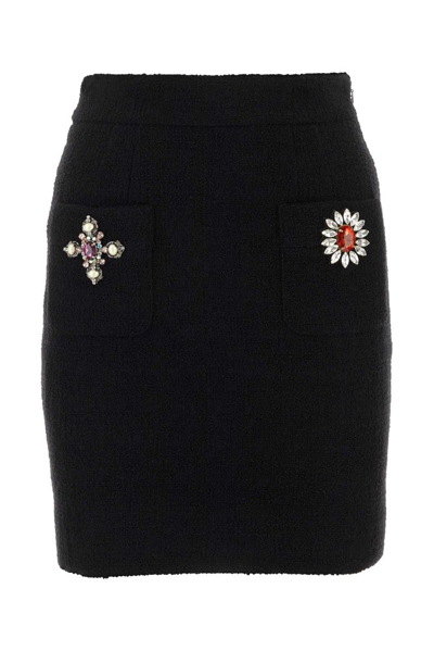 Shop Moschino Embellished Tweed Mini Skirt In Black