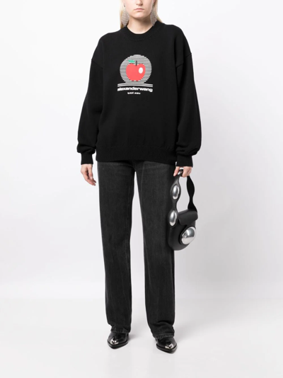 Shop Alexander Wang Women Pullover With Ny Apple Puff Logo Crewneck In 001 Black