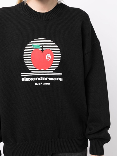 Shop Alexander Wang Women Pullover With Ny Apple Puff Logo Crewneck In 001 Black