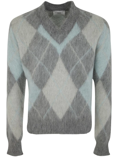 Shop Ami Alexandre Mattiussi Ami Paris Argyle Brushed Sweater Clothing In Grey