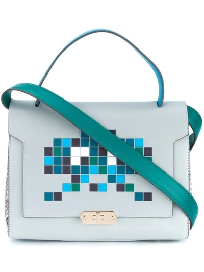 Anya Hindmarch Space Invaders Small Bathurst Satchel In Light Blue