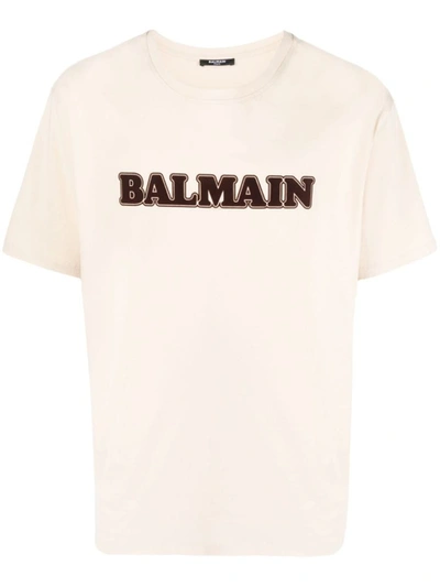 Shop Balmain T-shirts And Polos In Ivory/brown
