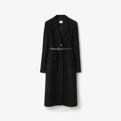 Shop Burberry Women Belted Wool Coat In Black