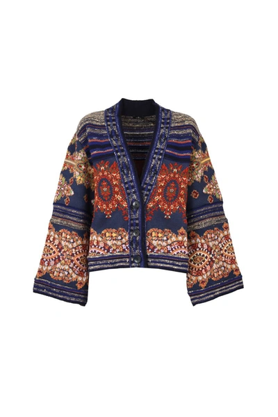 Shop Etro Wool-blend Cardigan With Pattern In Multicolour