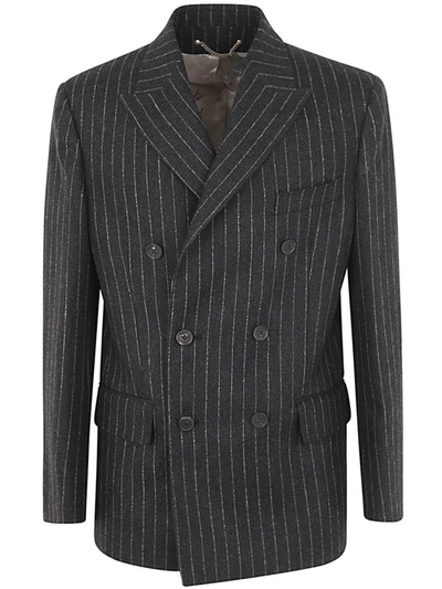 Shop Golden Goose Journey M`s Double Breasted Blazer Virgin Wool Flannel Pinstripes Clothing In Grey