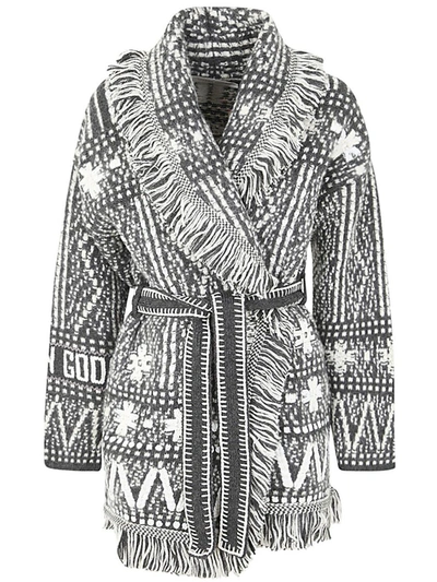 Shop Golden Goose Journey W`s Belted Knit Cardigan Wool Blend Fair Isle Jacquard Stones Embroidery Clothi In Grey
