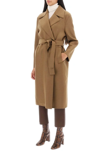 Shop Harris Wharf London Long Robe Coat In Pressed Wool And Polaire In Brown