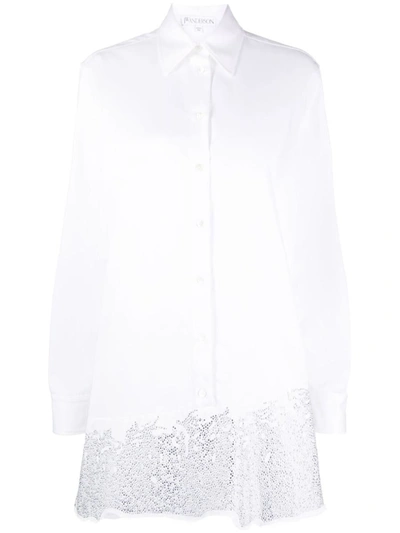 Shop Jw Anderson J.w. Anderson Jwanderson Crystal-embellished Cotton Shirtdress In White